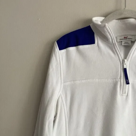 Vineyard Vines Womens Pullover 1/4 Zip Fleece Jacket Back Detail Sz Small White - Picture 3 of 12